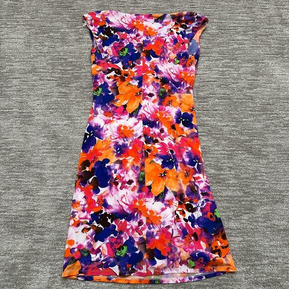 LRL Lauren Ralph Lauren Dress Womens 10 Orange Purple Floral Ruched Cowl Neck - Picture 4 of 10